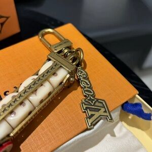 Louis Vuitton Ivory and Gold Charm Keychain with LV Monogram Tag